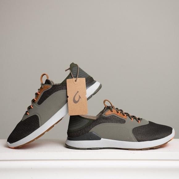 Olukai Nihoa Li Shoes -NEW- M Size 9.5 Gray Casual Mesh Leather Lace Up Sneakers - Picture 1 of 9